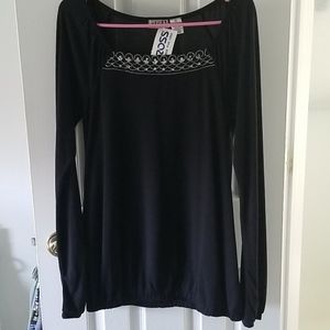 Long sleeve black top w/ rhinestones